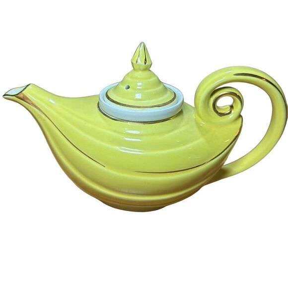 Vintage Hall Aladdin Teapot Canary Yellow with Gold Trim Includes Infuser #0679R - Picture 7 of 7